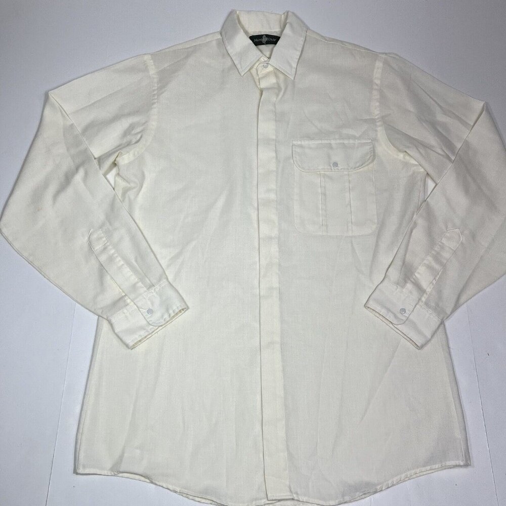 Vintage Hunt Club Men’s Hidden Snap Button Down Shirt Cream Size MT Tall Flaw